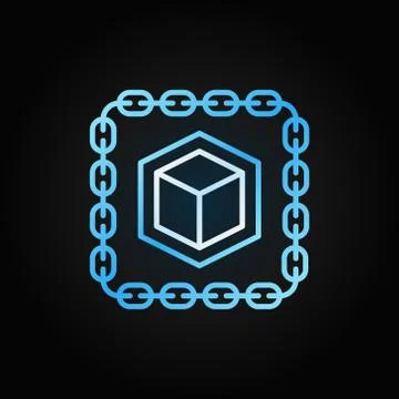 Chain with cube blue line icon. Blockchain vector outline sign Stock Illustration