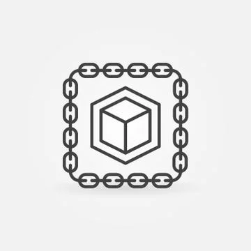 Chain with cube outline icon. Blockchain vector linear symbol Illustrazione stock
