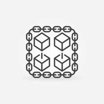 Chain with cubes line icon. Blockchain vector sign Illustrazione stock
