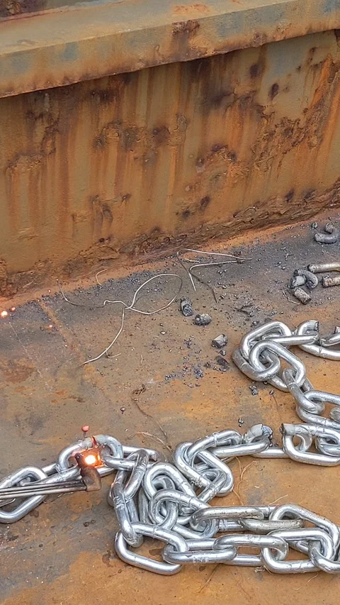 Chain cutting work on ship Stock Footage 287389346
