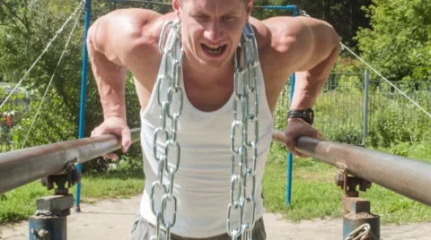 Chain Dips On Parallel Bars (BMCC 2.5K - 2400x1350) Stock Footage 47912927