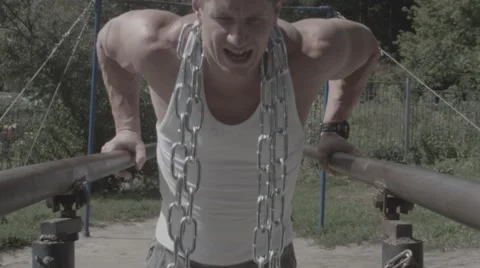 Chain Dips On Parallel Bars (BMCC 2.5K - 2400x1350) Stock Footage 47944985