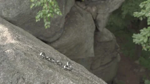 Chain to facilitate the difficult passage hiking trail Stock Footage 320430095