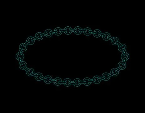 Chain frame. Oval.Isolated on black background.Vector outline illustration. Illustrazione stock