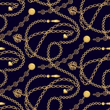Chain gold pendants necklace pattern fashion vector design. Stock Illustration