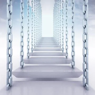 Chain hanged staircase steps to go up to sky render illustration Ilustración de archivo