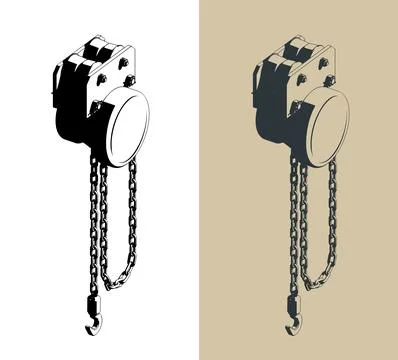 Chain hoist trolley with lifting hook illustrations Stock Illustration
