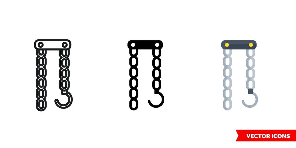 Chain with hook icon of 3 types. Isolated vector sign symbol. Stock Illustration