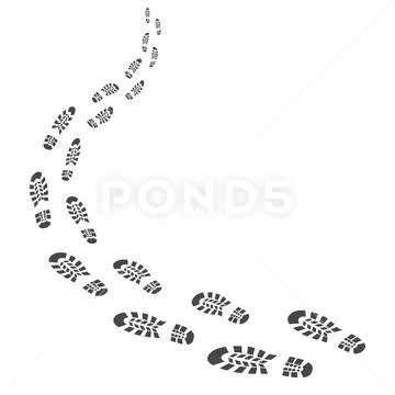 Chain of human silhouette footprints, shoe imprint. Stock Illustration
