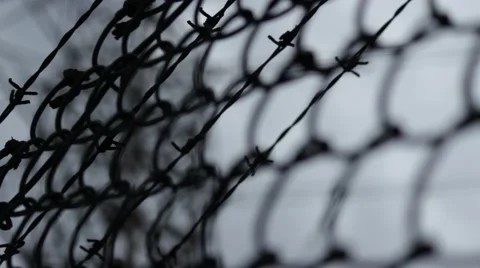 Chain Link Fence and barbwire abstract industrial Stock Footage