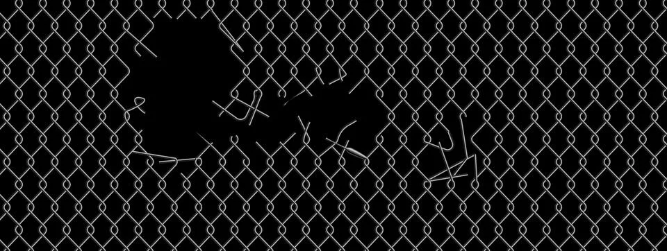 Chain link fence mesh pattern with torn metal イラスト素材