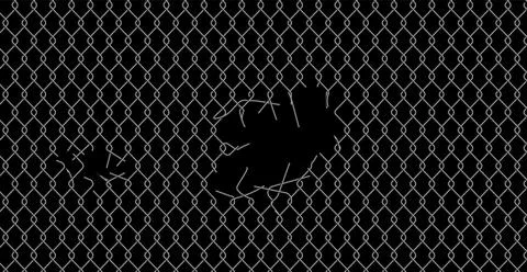 Chain link fence mesh pattern with torn metal イラスト素材