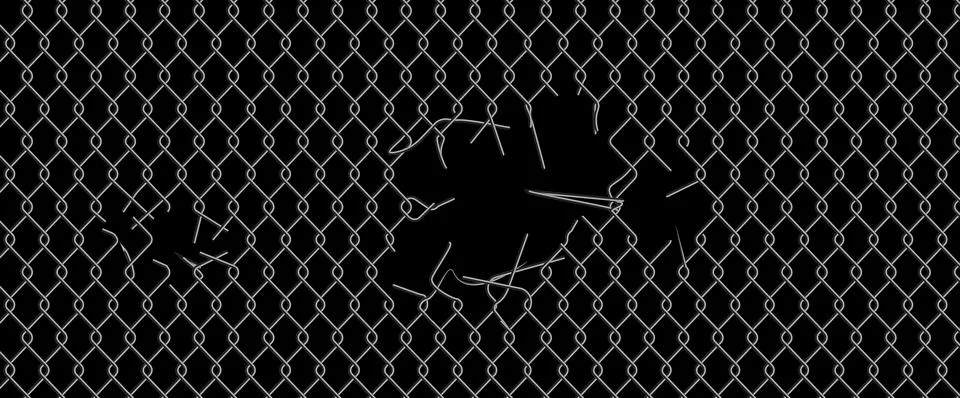 Chain link fence mesh pattern with torn metal イラスト素材