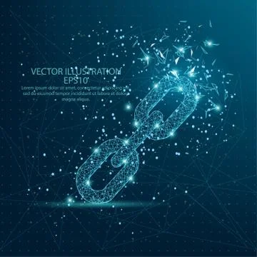 Chain link form low poly wire frame on blue background. Stock Illustration