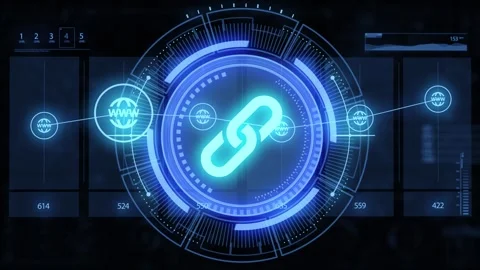 Chain Link icon on abstract blue background. Hyperlink chain symbol concept. Stock Footage 309361528