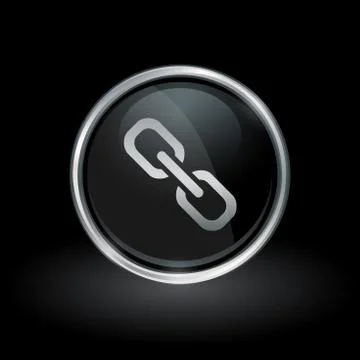 Chain link icon inside round silver and black emblem Stock Illustration