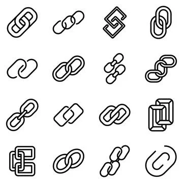 Chain link icons set, outline style 스톡 일러스트