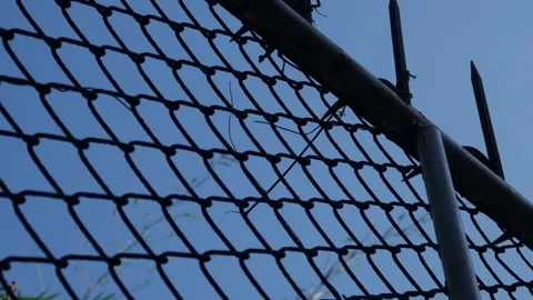 Chain Link Security Fence with Sharp Metal Spikes Stock Footage 328902277