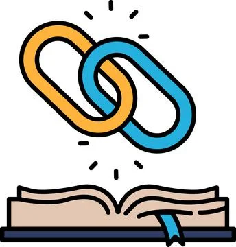 A chain link is shown above an open book Stock Illustration