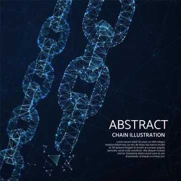 Chain links 3d network vector abstract concept with polygon shapes and light Stock Illustration