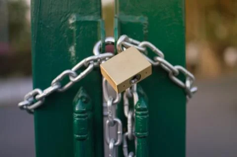 Chain lock on the door Stock Photos