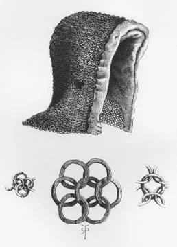Chain Mail Hood And Example Of Interlocking Chain Mail, C. A.D. 1120. From Th Stock Photos