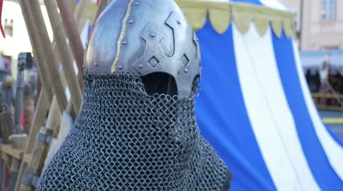 Chain Mail Medieval Helmet Stock Footage 54722965