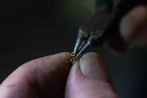 Chain making process. jewelry making. making a gold chain by a jeweler. repair Stock Photos
