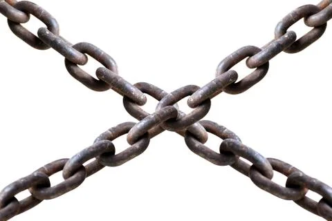 Chain old white background, chains cross sign concept imprisonment, detention Stock Photos