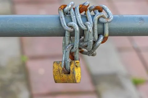 Chain Padlock Horizontal Pole Stock Photos