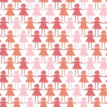 Chain of paper dolls seamless vector pattern Stock Illustration