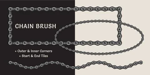 Chain pattern brush with corners, end, start tiles Stock Illustration