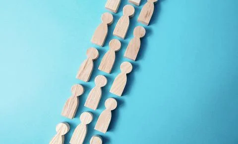 Chain people figures . Queue line. The movement of people in one direction. H Stock Photos