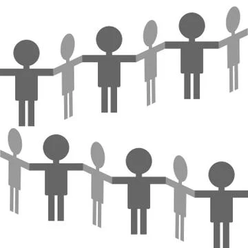 Chain of people isolated on white background Stock Illustration