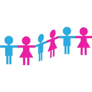 Chain of people isolated on white background Stock Illustration