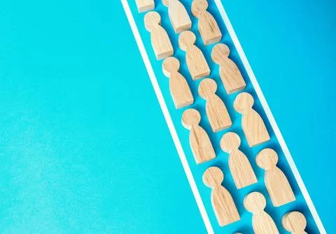A chain of people within the boundaries of the lines. Concept of conformism.. Stock Photos
