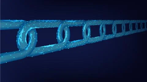 Chain in perspective, chain links, from triangles and luminous points. Concep Stock Illustration