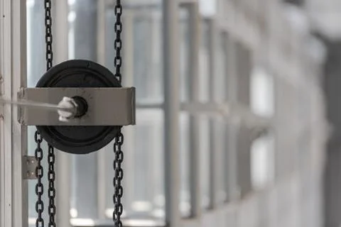 Chain pull for opening and closing big windows in the Bauhaus Dessau Stock Photos
