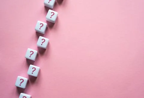 A chain of question marks on blocks. Questions and problem solving. Frequentl Stock Photos