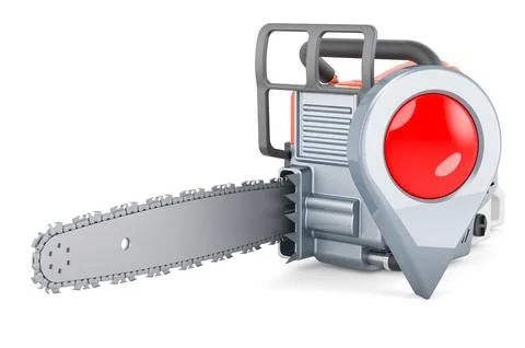 Chain saw with map pointer. 3D rendering Ilustración de archivo