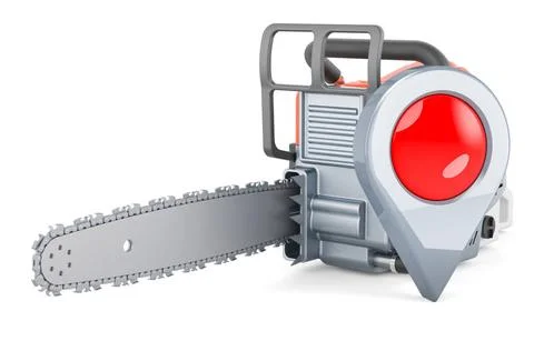 Chain saw with map pointer. 3D rendering Chain saw with map pointer. 3D re... Stock Photos