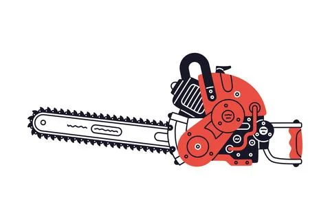 Chain Saw as Petrol Hand Tool and Equipment for Repair Work Vector Illustration Stock Illustration