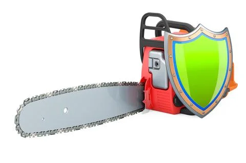 Chain saw with shield, 3D rendering Stock Illustration