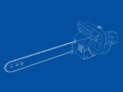 Chain saw. Vector rendering of 3d 库存插图