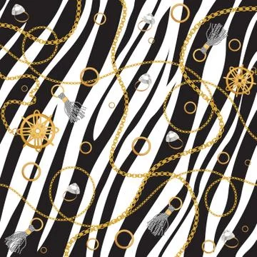 Chain seamless pattern. Luxury zebra animal skin print vector illustration. Stock Illustration