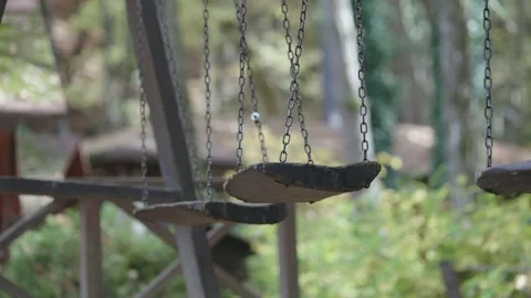 Chain swing in empty park, slow motion Stock Footage 330047116
