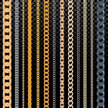 Chain vector pattern golden chainlet in line or metallic link of jewelry Illustrazione stock