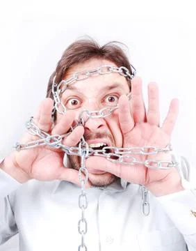 Chained man screaming Stock Photos