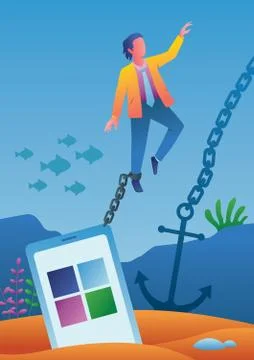 Chained to Smartphone Stock Illustration