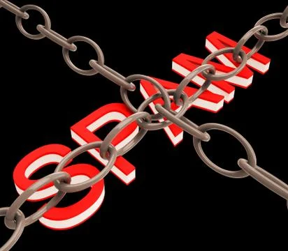Chained spam showing secure mail Illustrazione stock